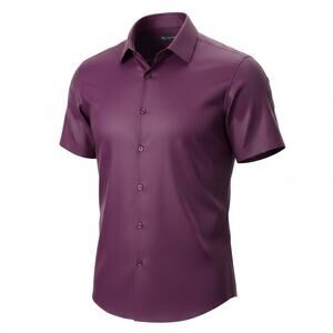 INC Mens Maroon Slim Fit Short Sleeve Button Up Shirt Size M 15-15.5 NWOT